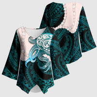 Teal Galaxy Polynesia Tribal Octopus Tattoo Kimono Sleeve Blouse Pikake Lei Polynesian Pattern