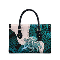 Teal Galaxy Polynesia Tribal Octopus Tattoo Leather Bag Pikake Lei Polynesian Pattern