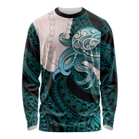 Teal Galaxy Polynesia Tribal Octopus Tattoo Long Sleeve Shirt Pikake Lei Polynesian Pattern