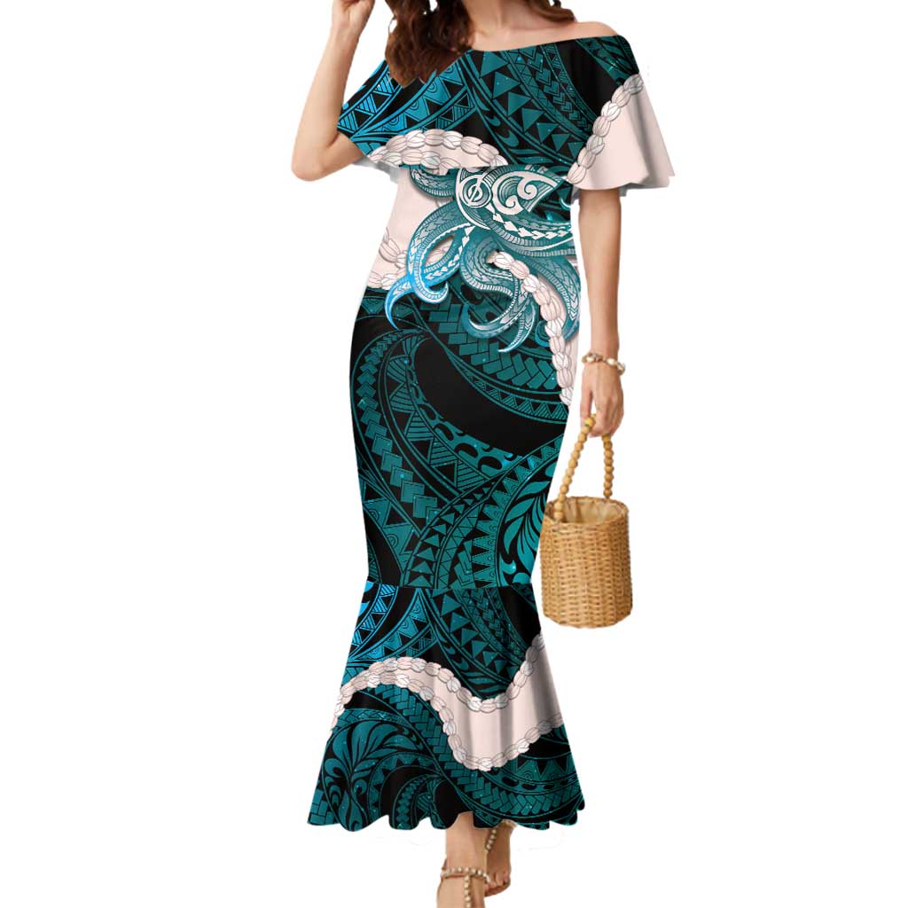 Teal Galaxy Polynesia Tribal Octopus Tattoo Mermaid Dress Pikake Lei Polynesian Pattern