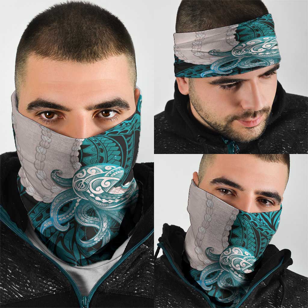 Teal Galaxy Polynesia Tribal Octopus Tattoo Neck Gaiter Pikake Lei Polynesian Pattern