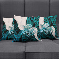 Teal Galaxy Polynesia Tribal Octopus Tattoo Pillow Cover Pikake Lei Polynesian Pattern