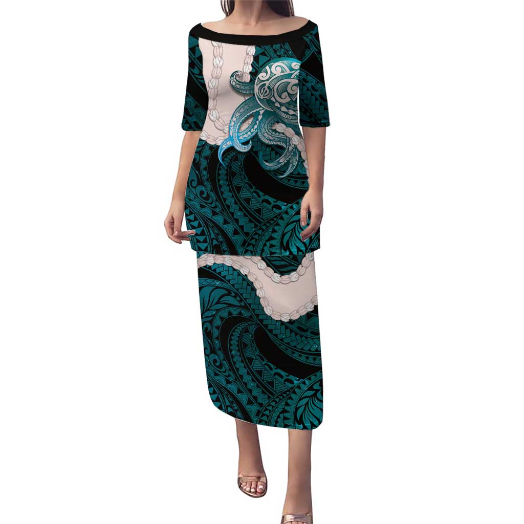 Teal Galaxy Polynesia Tribal Octopus Tattoo Puletasi Pikake Lei Polynesian Pattern