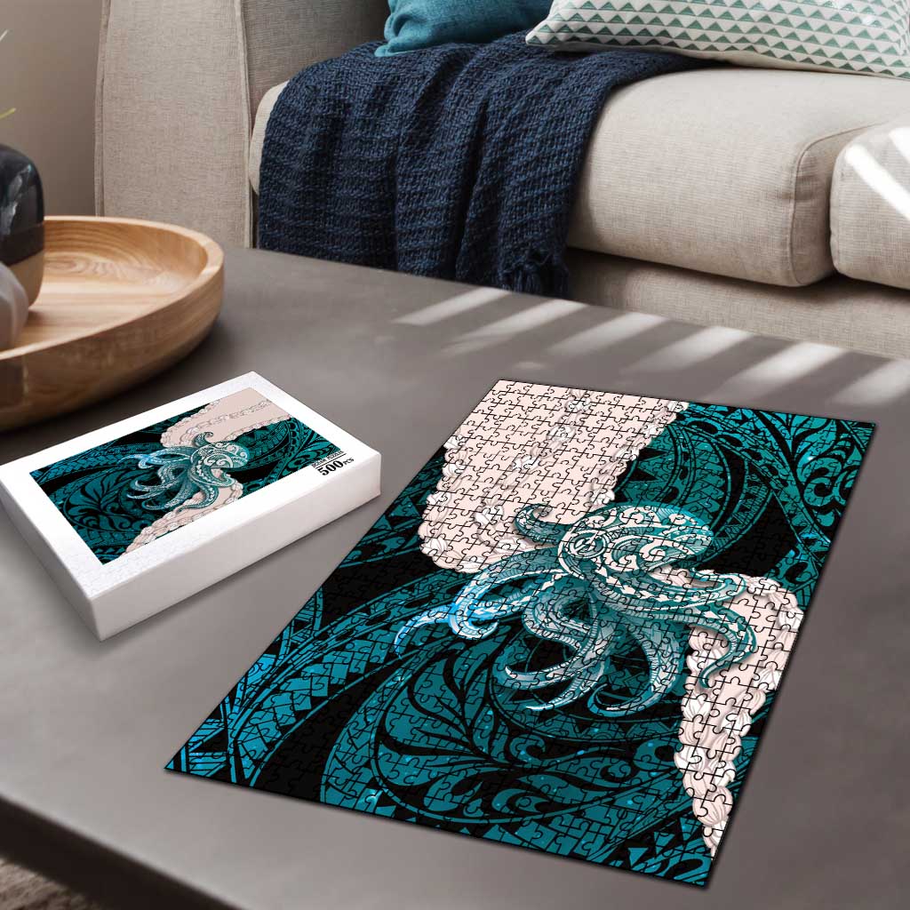 Teal Galaxy Polynesia Tribal Octopus Tattoo Puzzle Pikake Lei Polynesian Pattern