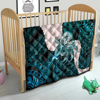Teal Galaxy Polynesia Tribal Octopus Tattoo Quilt Pikake Lei Polynesian Pattern