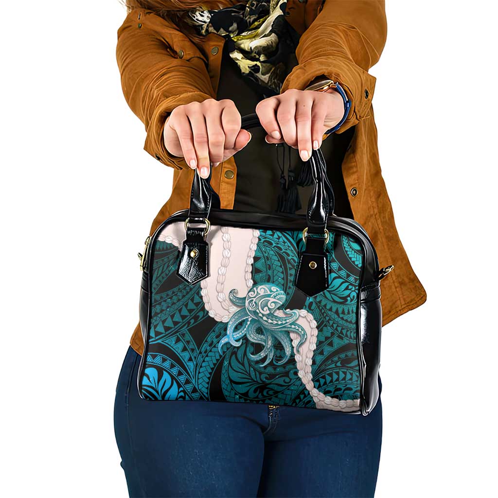 Teal Galaxy Polynesia Tribal Octopus Tattoo Shoulder Handbag Pikake Lei Polynesian Pattern