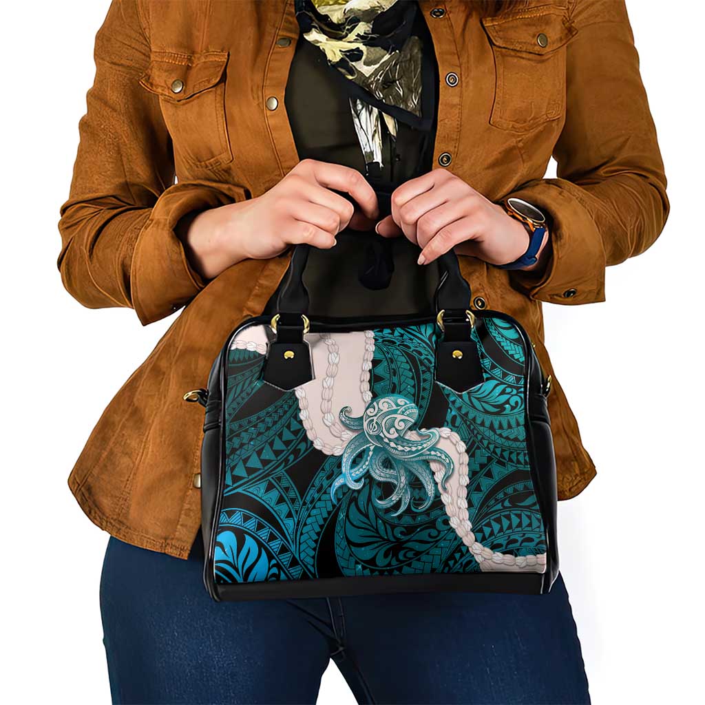 Teal Galaxy Polynesia Tribal Octopus Tattoo Shoulder Handbag Pikake Lei Polynesian Pattern