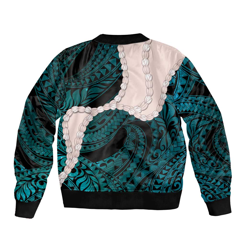 Teal Galaxy Polynesia Tribal Octopus Tattoo Sleeve Zip Bomber Jacket Pikake Lei Polynesian Pattern