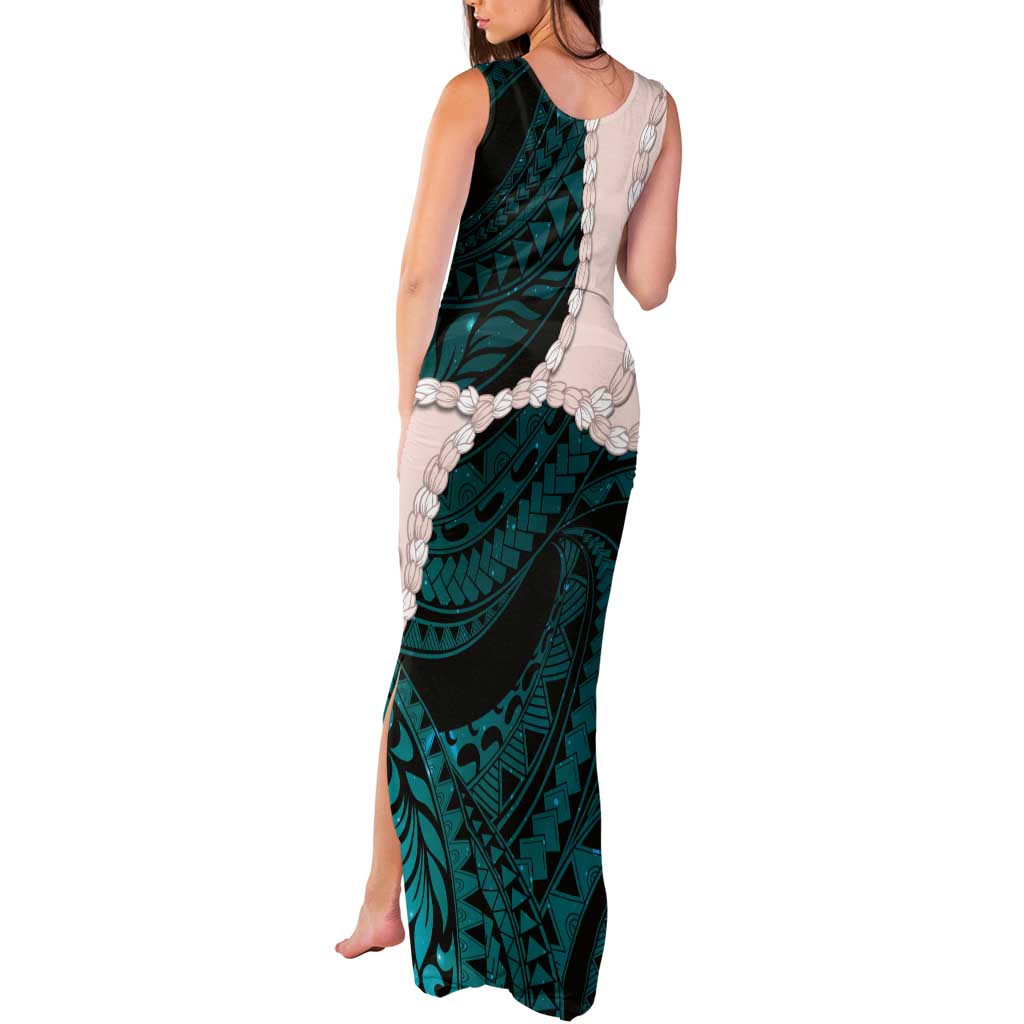 Teal Galaxy Polynesia Tribal Octopus Tattoo Tank Maxi Dress Pikake Lei Polynesian Pattern