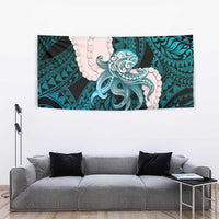 Teal Galaxy Polynesia Tribal Octopus Tattoo Tapestry Pikake Lei Polynesian Pattern