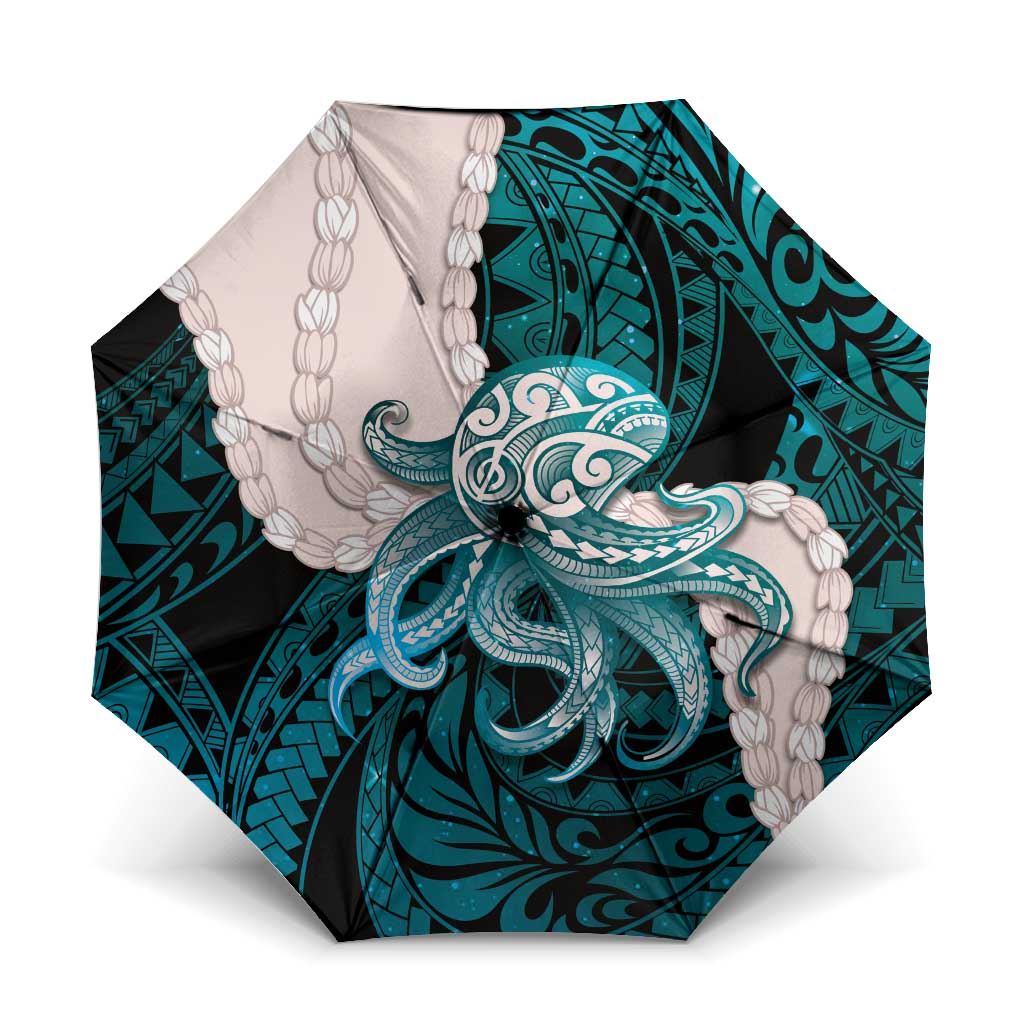 Teal Galaxy Polynesia Tribal Octopus Tattoo Umbrella Pikake Lei Polynesian Pattern