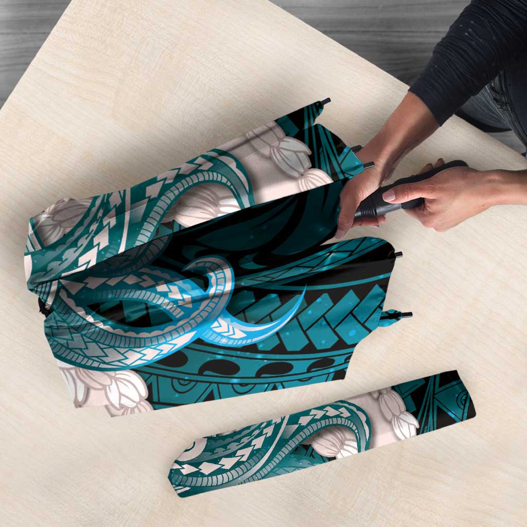 Teal Galaxy Polynesia Tribal Octopus Tattoo Umbrella Pikake Lei Polynesian Pattern