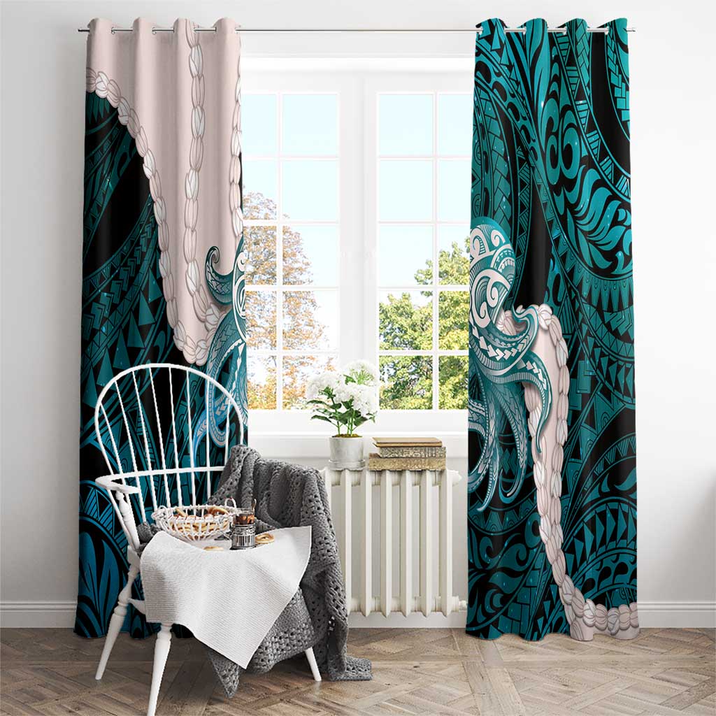 Teal Galaxy Polynesia Tribal Octopus Tattoo Window Curtain Pikake Lei Polynesian Pattern