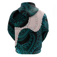 Teal Galaxy Polynesia Tribal Octopus Tattoo Zip Hoodie Pikake Lei Polynesian Pattern
