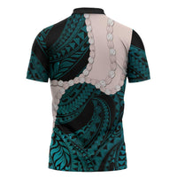 Teal Galaxy Polynesia Tribal Octopus Tattoo Zipper Polo Shirt Pikake Lei Polynesian Pattern
