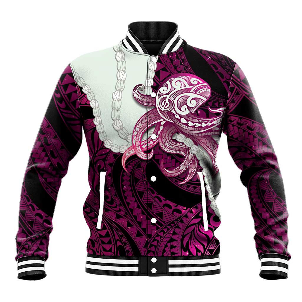 Pink Galaxy Polynesia Tribal Octopus Tattoo Baseball Jacket Pikake Lei Polynesian Pattern