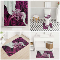 Pink Galaxy Polynesia Tribal Octopus Tattoo Bathroom Set Pikake Lei Polynesian Pattern