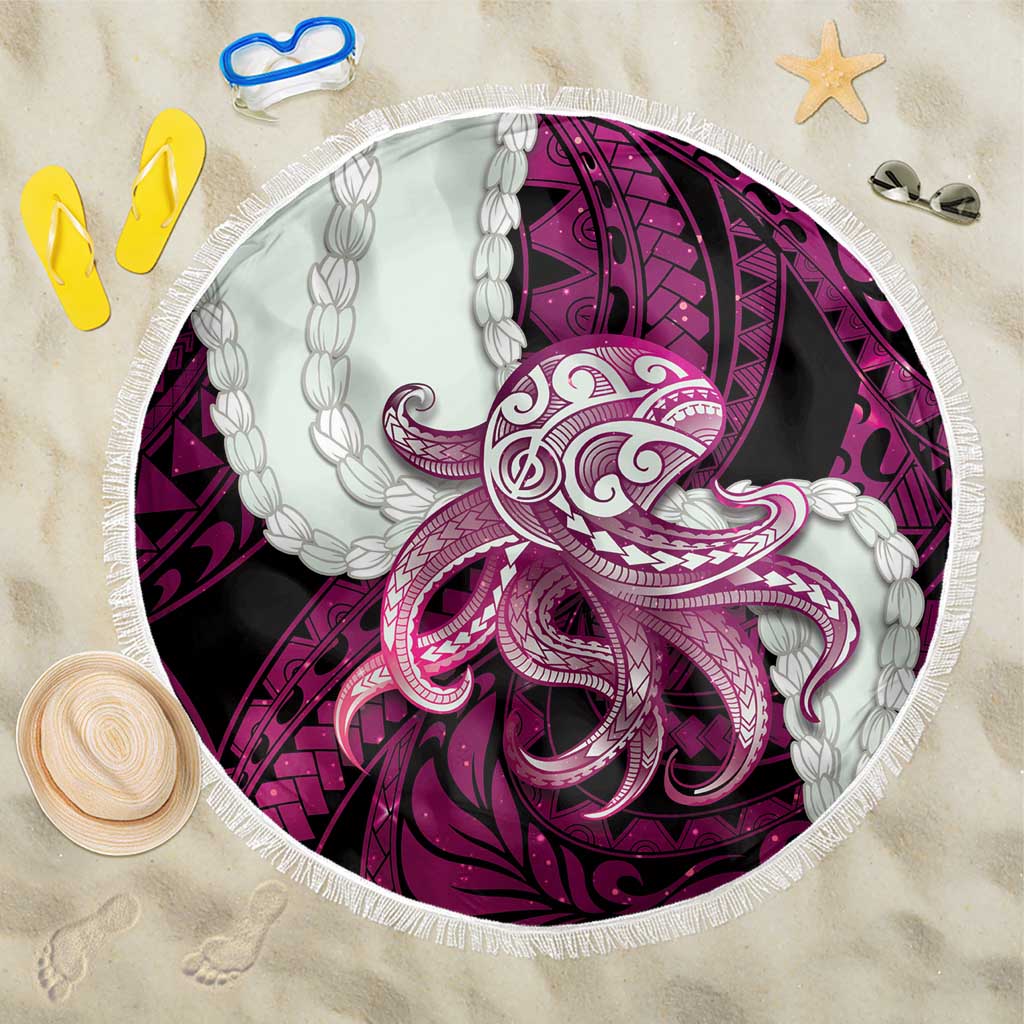 Pink Galaxy Polynesia Tribal Octopus Tattoo Beach Blanket Pikake Lei Polynesian Pattern