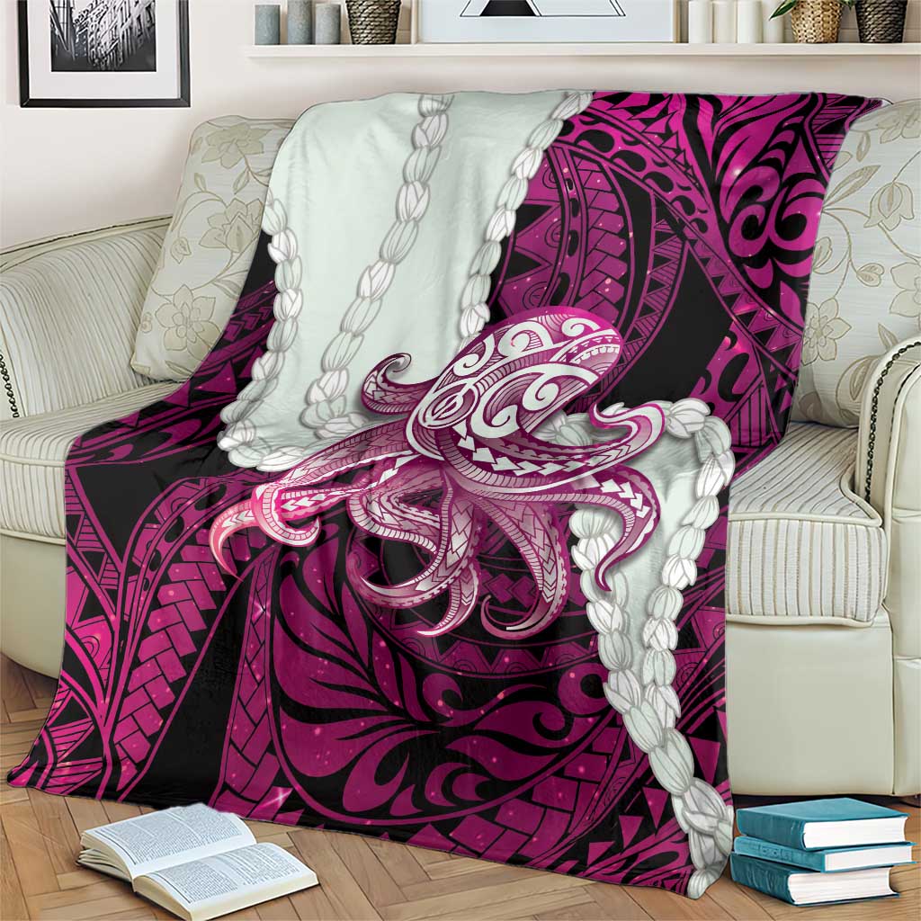 Pink Galaxy Polynesia Tribal Octopus Tattoo Blanket Pikake Lei Polynesian Pattern