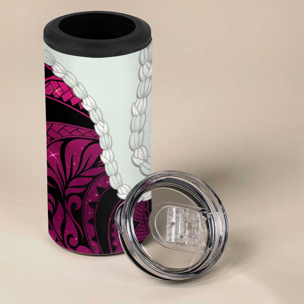 Pink Galaxy Polynesia Tribal Octopus Tattoo 4 in 1 Can Cooler Tumbler Pikake Lei Polynesian Pattern