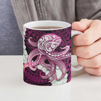 Pink Galaxy Polynesia Tribal Octopus Tattoo Ceramic Mug Pikake Lei Polynesian Pattern