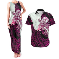 Pink Galaxy Polynesia Tribal Octopus Tattoo Couples Matching Tank Maxi Dress and Hawaiian Shirt Pikake Lei Polynesian Pattern