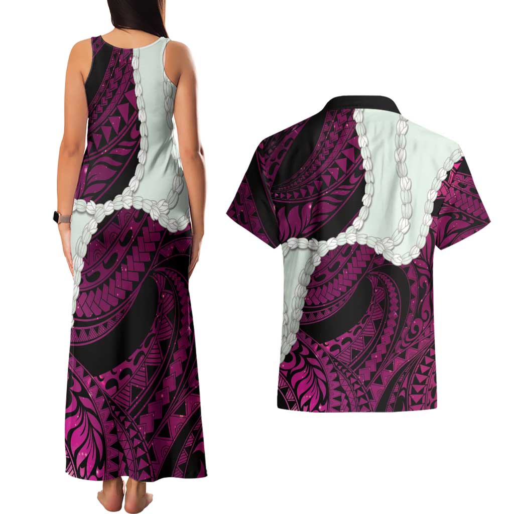 Pink Galaxy Polynesia Tribal Octopus Tattoo Couples Matching Tank Maxi Dress and Hawaiian Shirt Pikake Lei Polynesian Pattern