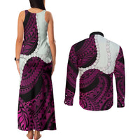 Pink Galaxy Polynesia Tribal Octopus Tattoo Couples Matching Tank Maxi Dress and Long Sleeve Button Shirt Pikake Lei Polynesian Pattern