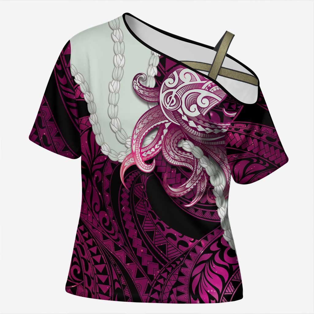 Pink Galaxy Polynesia Tribal Octopus Tattoo Cross Shoulder Shirt Pikake Lei Polynesian Pattern