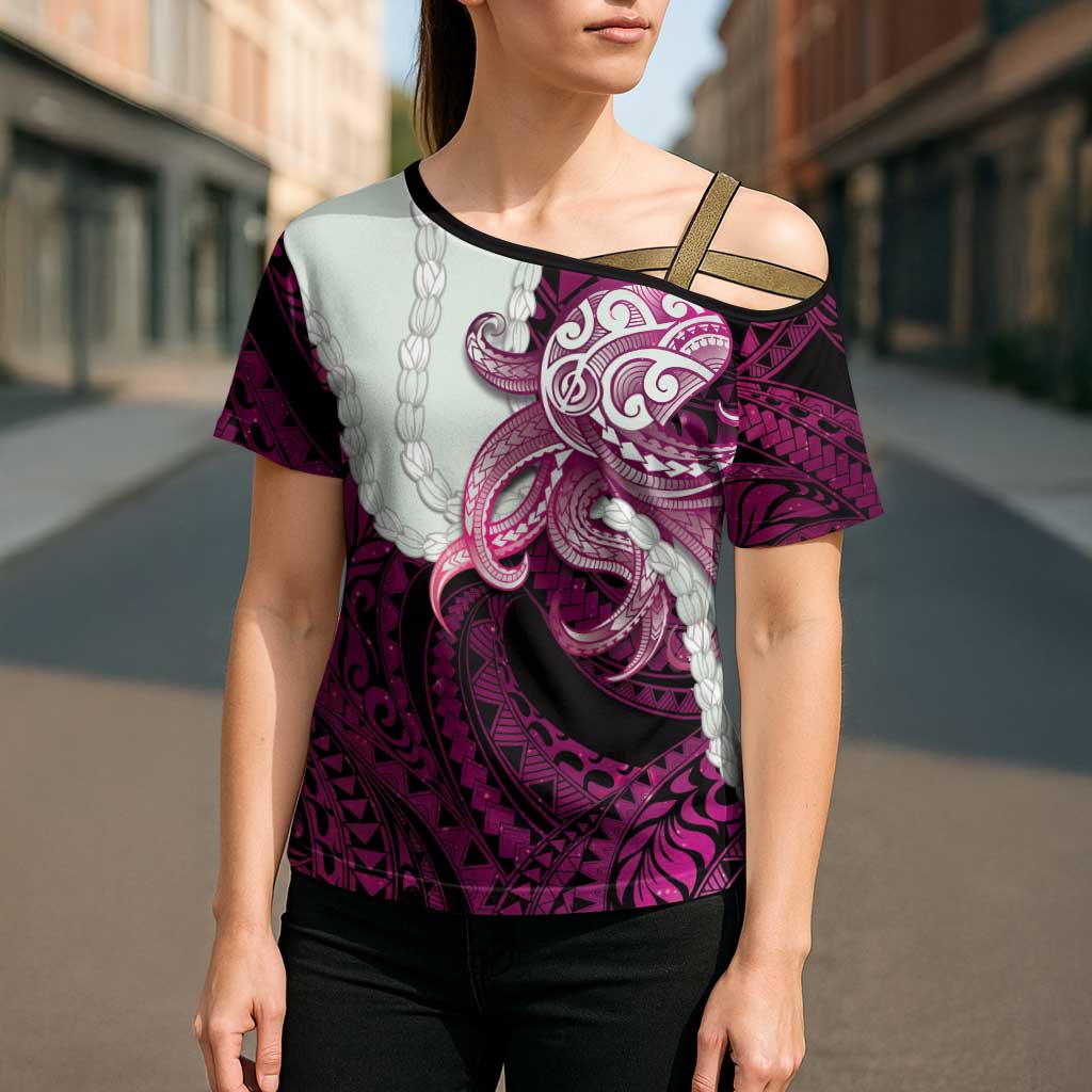 Pink Galaxy Polynesia Tribal Octopus Tattoo Cross Shoulder Shirt Pikake Lei Polynesian Pattern