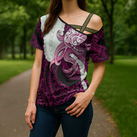 Pink Galaxy Polynesia Tribal Octopus Tattoo Cross Shoulder Shirt Pikake Lei Polynesian Pattern