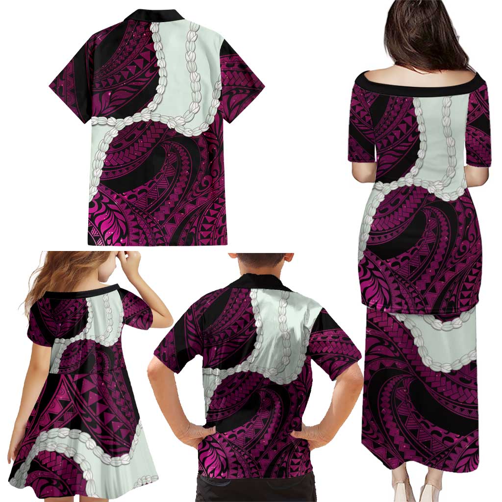 Pink Galaxy Polynesia Tribal Octopus Tattoo Family Matching Puletasi and Hawaiian Shirt Pikake Lei Polynesian Pattern