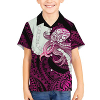 Pink Galaxy Polynesia Tribal Octopus Tattoo Family Matching Short Sleeve Bodycon Dress and Hawaiian Shirt Pikake Lei Polynesian Pattern