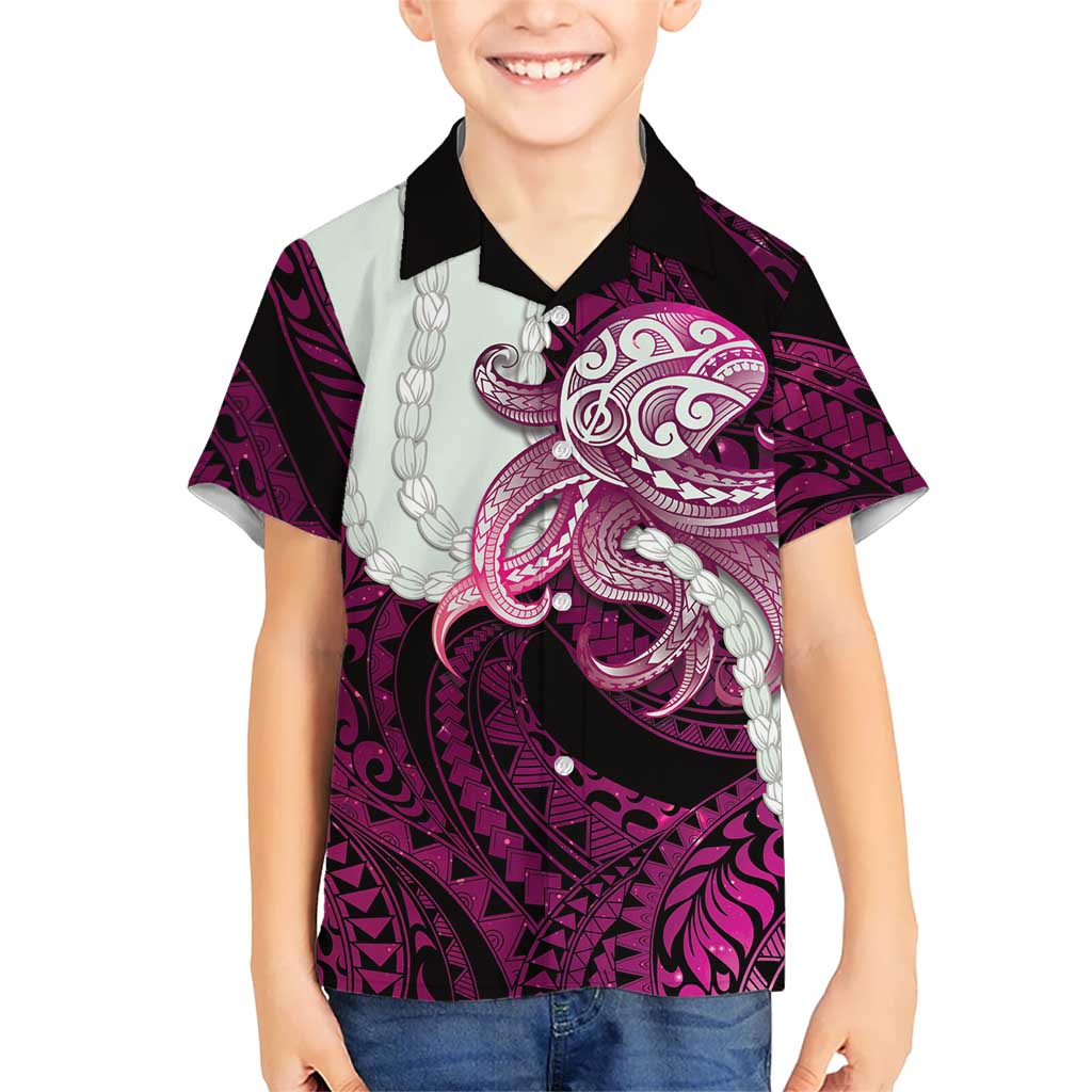 Pink Galaxy Polynesia Tribal Octopus Tattoo Family Matching Summer Maxi Dress and Hawaiian Shirt Pikake Lei Polynesian Pattern