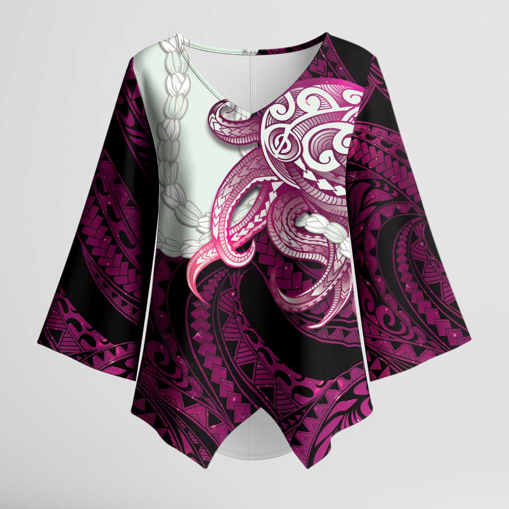 Pink Galaxy Polynesia Tribal Octopus Tattoo Kimono Sleeve Blouse Pikake Lei Polynesian Pattern
