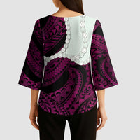 Pink Galaxy Polynesia Tribal Octopus Tattoo Kimono Sleeve Blouse Pikake Lei Polynesian Pattern