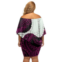 Pink Galaxy Polynesia Tribal Octopus Tattoo Off Shoulder Short Dress Pikake Lei Polynesian Pattern