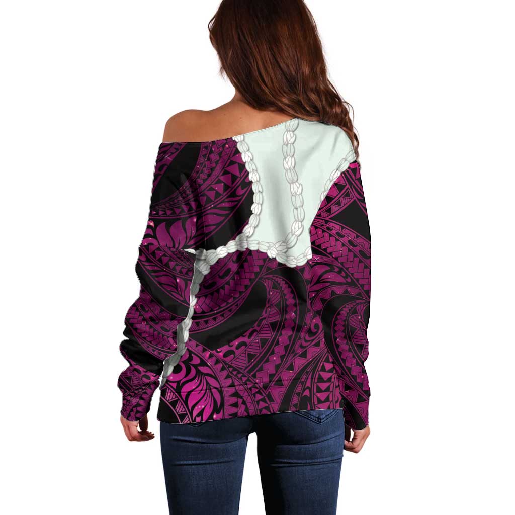 Pink Galaxy Polynesia Tribal Octopus Tattoo Off Shoulder Sweater Pikake Lei Polynesian Pattern