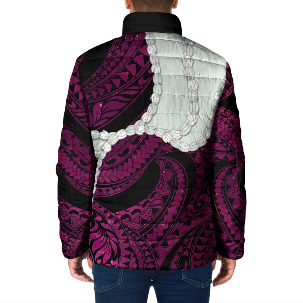 Pink Galaxy Polynesia Tribal Octopus Tattoo Padded Jacket Pikake Lei Polynesian Pattern