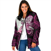 Pink Galaxy Polynesia Tribal Octopus Tattoo Padded Jacket Pikake Lei Polynesian Pattern