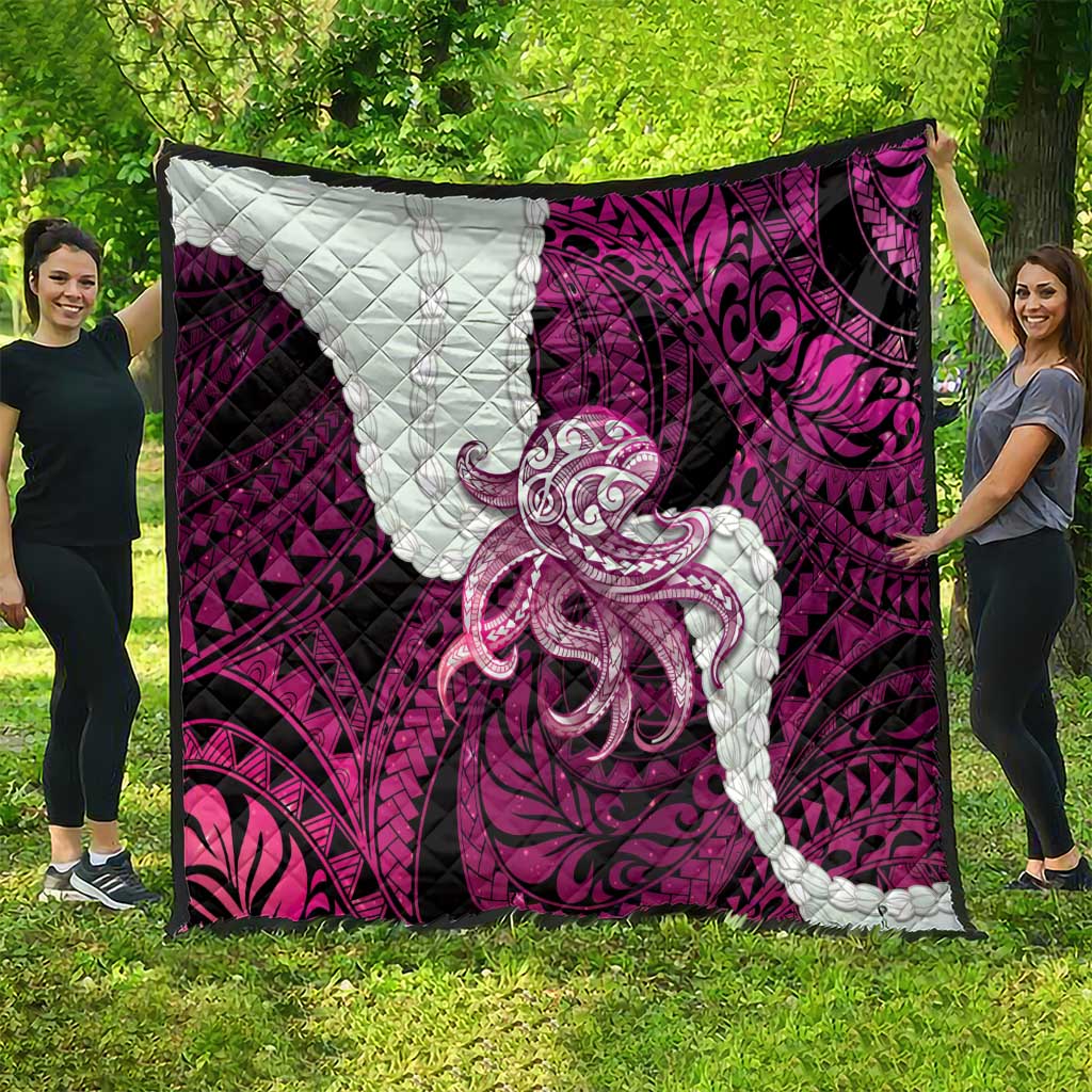 Pink Galaxy Polynesia Tribal Octopus Tattoo Quilt Pikake Lei Polynesian Pattern