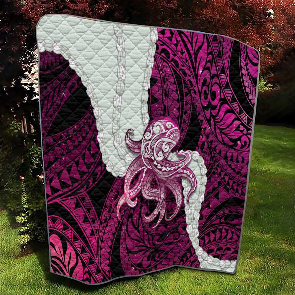 Pink Galaxy Polynesia Tribal Octopus Tattoo Quilt Pikake Lei Polynesian Pattern