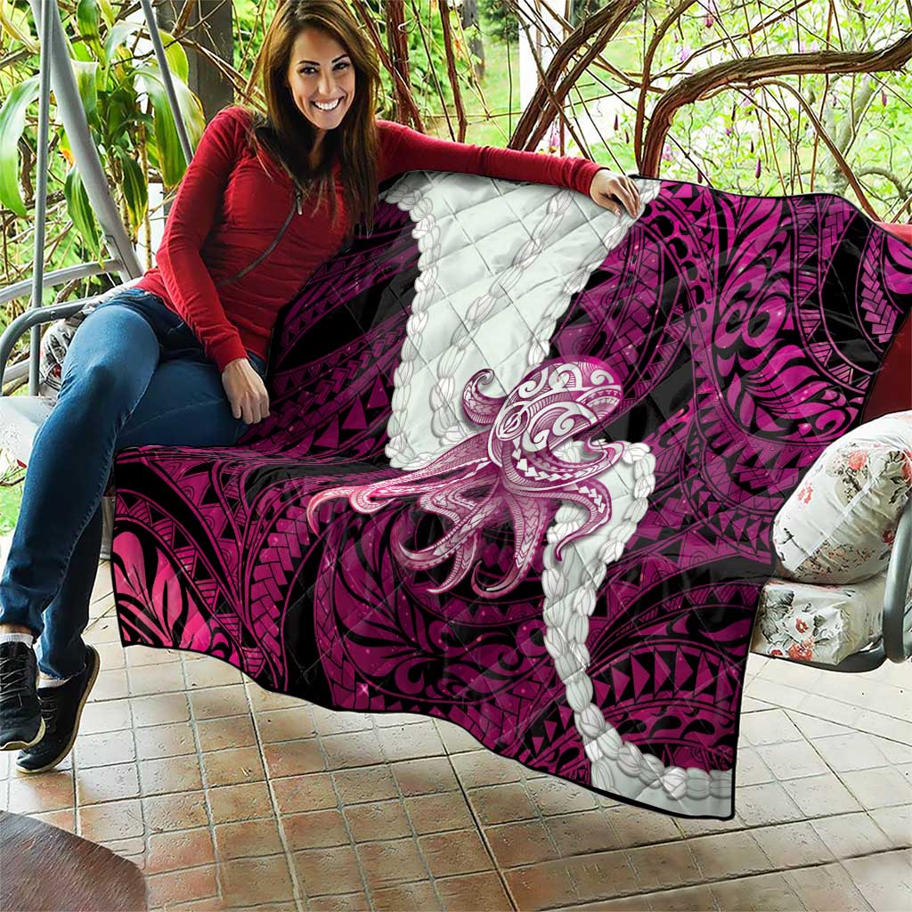 Pink Galaxy Polynesia Tribal Octopus Tattoo Quilt Pikake Lei Polynesian Pattern