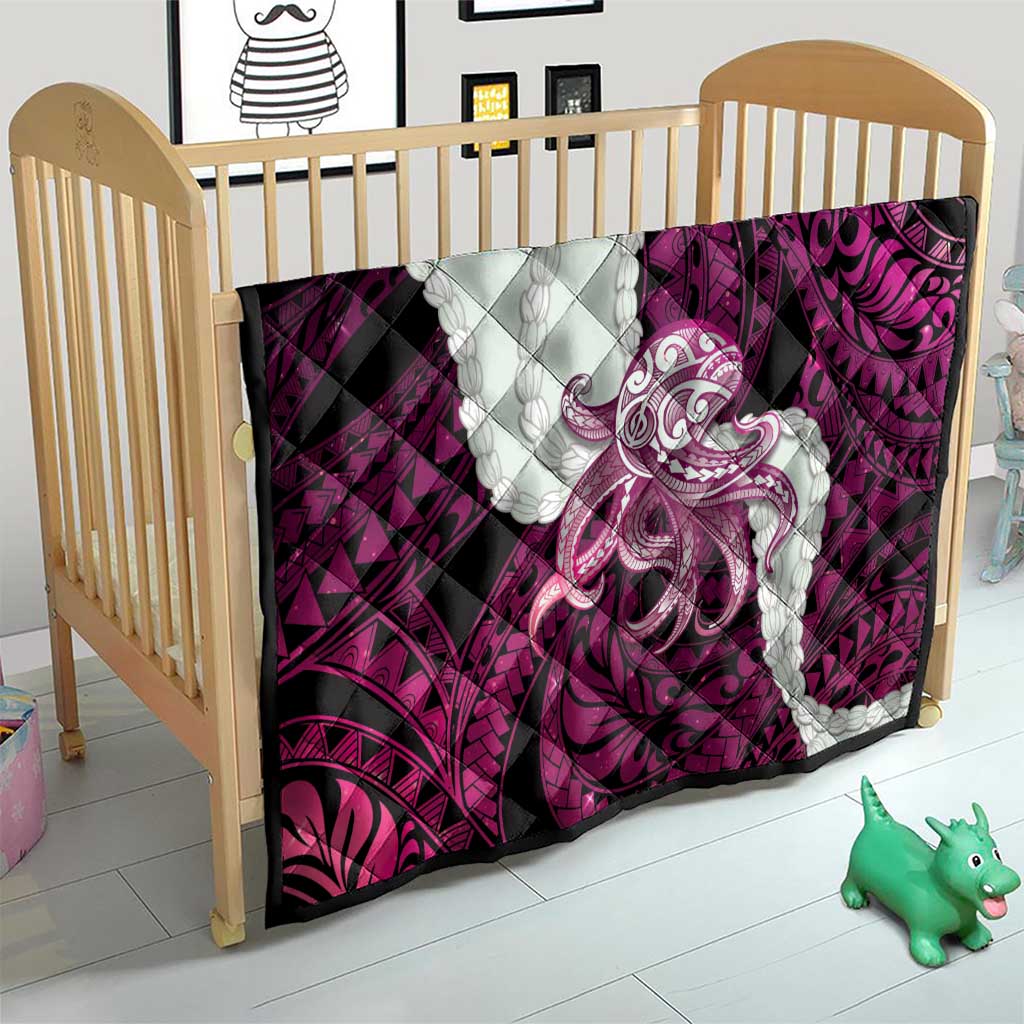 Pink Galaxy Polynesia Tribal Octopus Tattoo Quilt Pikake Lei Polynesian Pattern