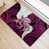 Pink Galaxy Polynesia Tribal Octopus Tattoo Rubber Doormat Pikake Lei Polynesian Pattern