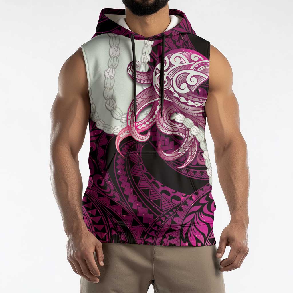 Pink Galaxy Polynesia Tribal Octopus Tattoo Sleeveless Hoodie Pikake Lei Polynesian Pattern