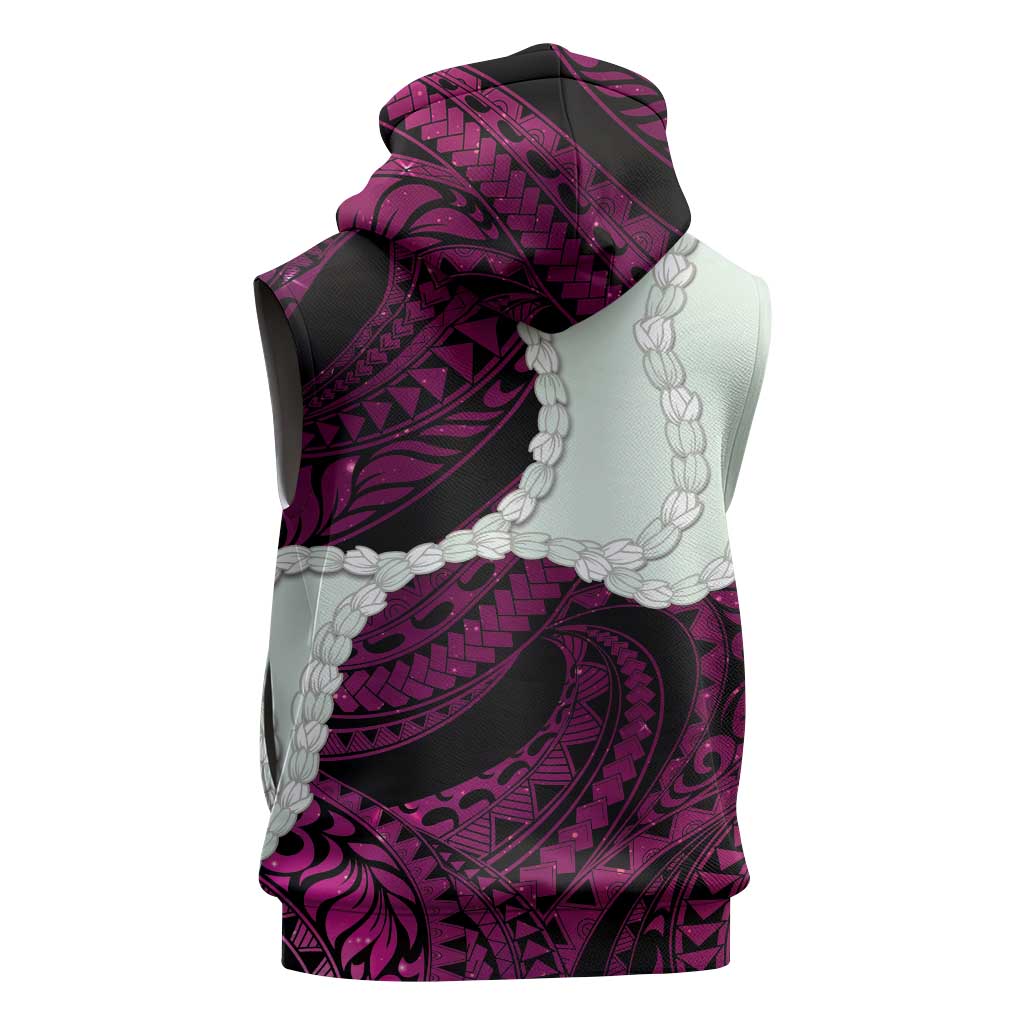 Pink Galaxy Polynesia Tribal Octopus Tattoo Sleeveless Zip Hoodie Pikake Lei Polynesian Pattern