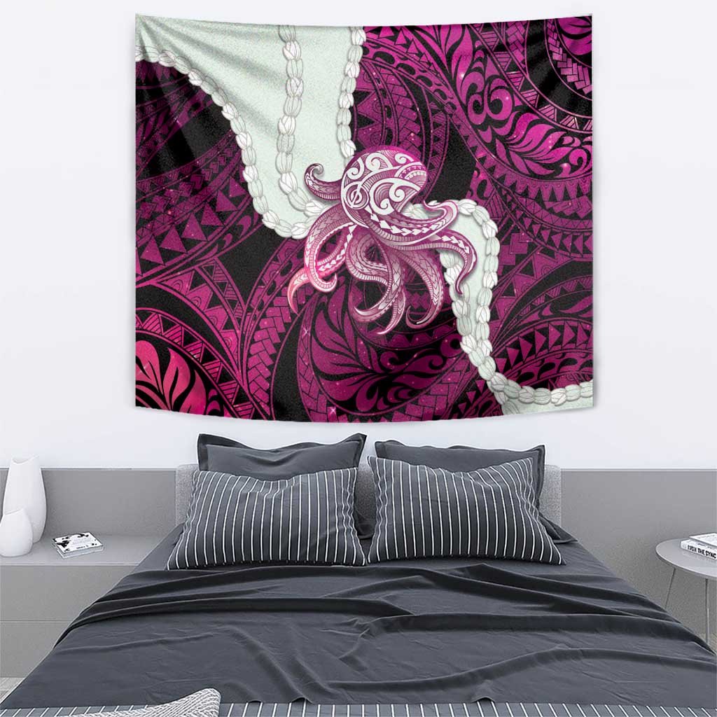 Pink Galaxy Polynesia Tribal Octopus Tattoo Tapestry Pikake Lei Polynesian Pattern