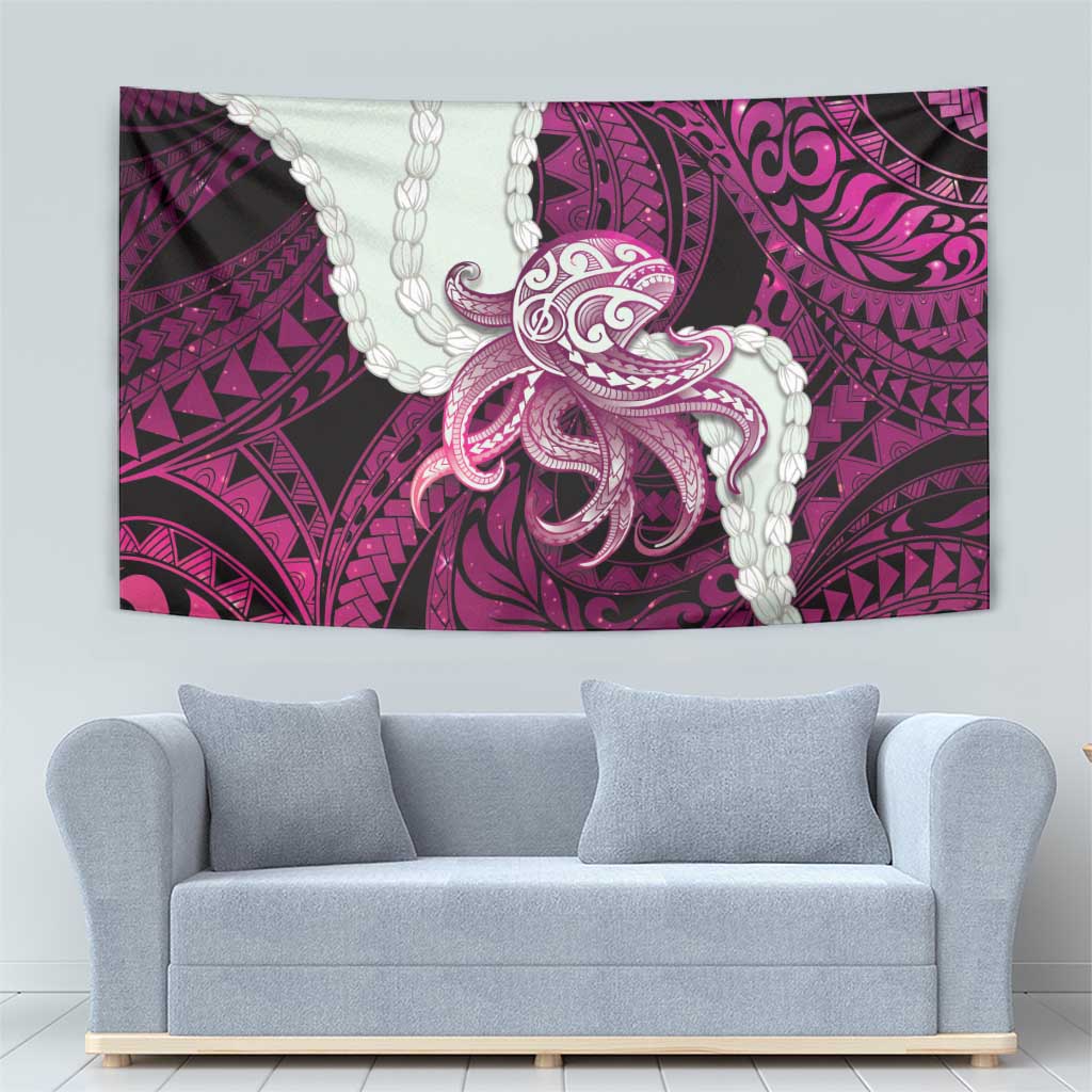 Pink Galaxy Polynesia Tribal Octopus Tattoo Tapestry Pikake Lei Polynesian Pattern