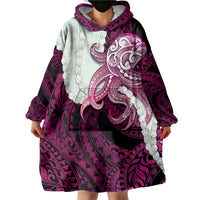 Pink Galaxy Polynesia Tribal Octopus Tattoo Wearable Blanket Hoodie Pikake Lei Polynesian Pattern